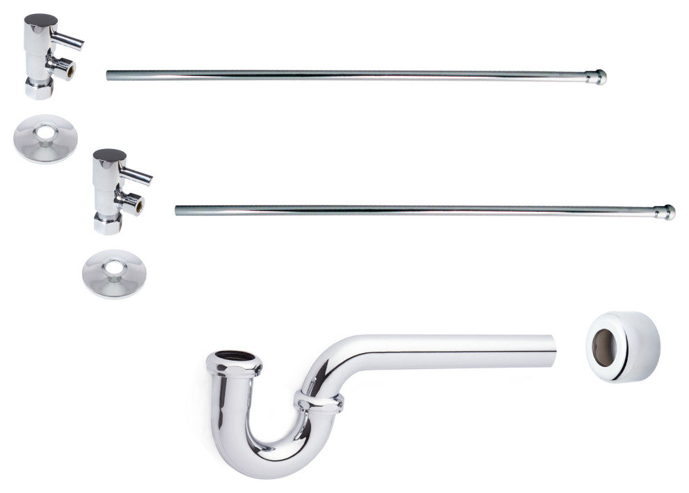 Brass P-Trap 1/4-Turn Lavatory Kit With Valves and Risers, Polished Chrome