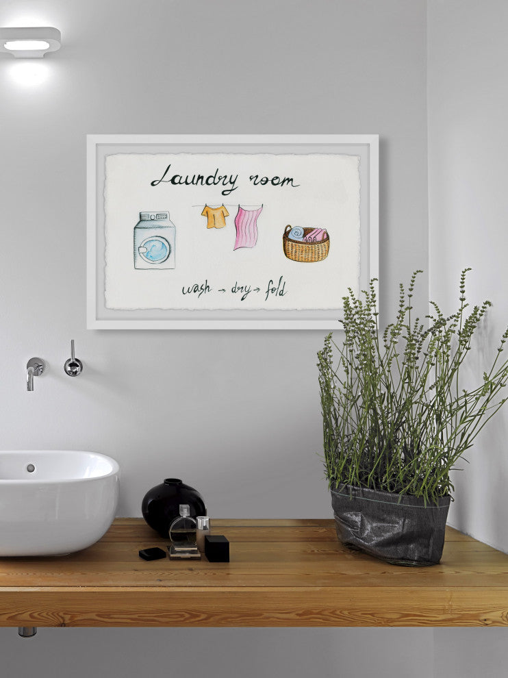 "Laundry Wash Dry Fold" Framed Painting Print, 24x16