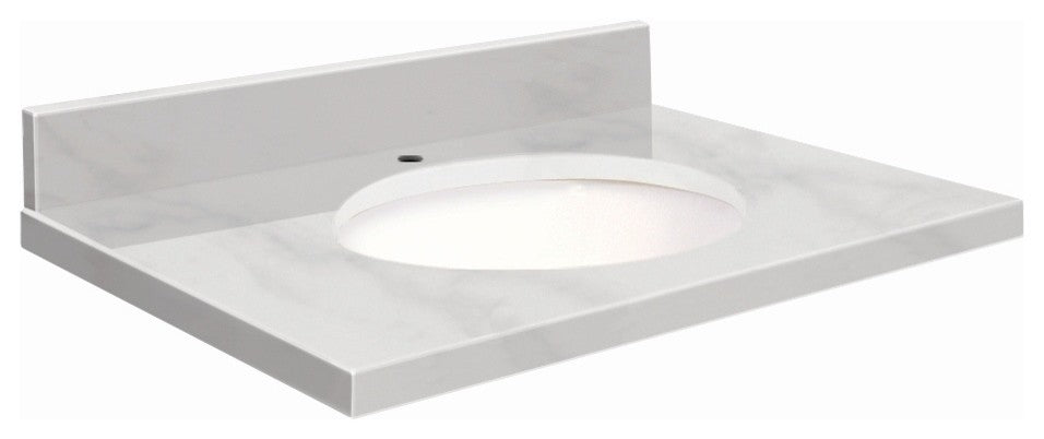 Natural Marble 37"x22" Vanity Top, Single Faucet Hole, White Carrara, White Bowl