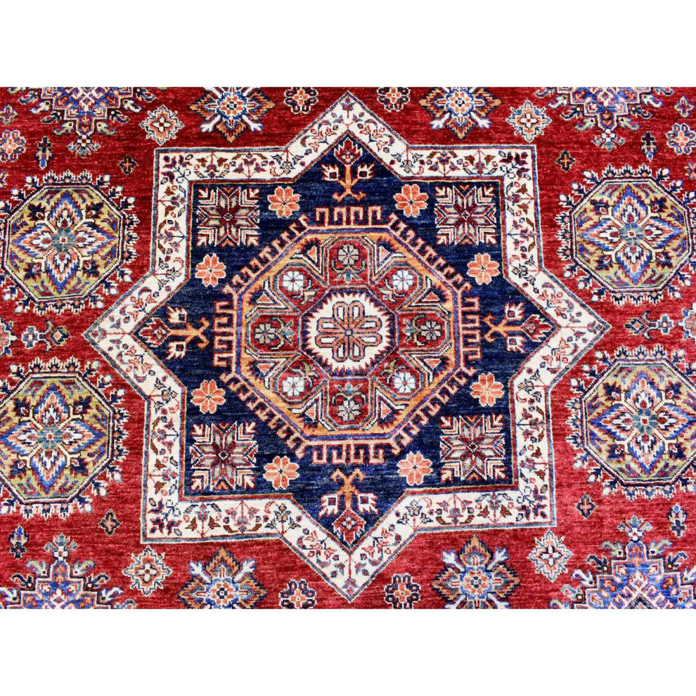 Tomato Red Afghan Super Kazak Pure Wool Hand Knotted Oriental Rug, 8'10"x13'0"