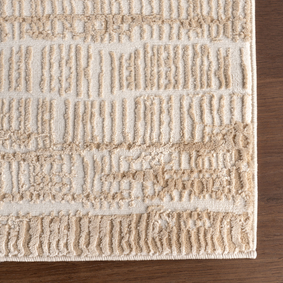 Caylee Abstract Machine Washable Area Rug, Sand 6'