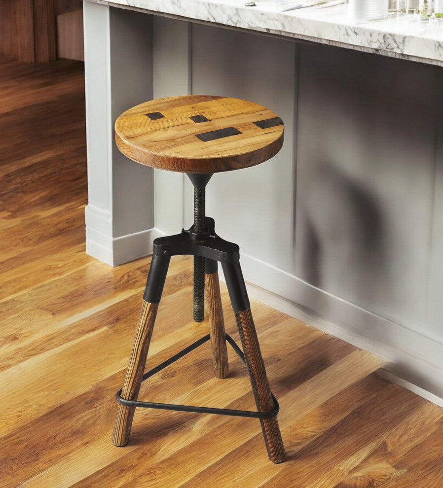 Brown and Black Manufactured Wood Iron Backless Counter Height Swivel Bar Chair