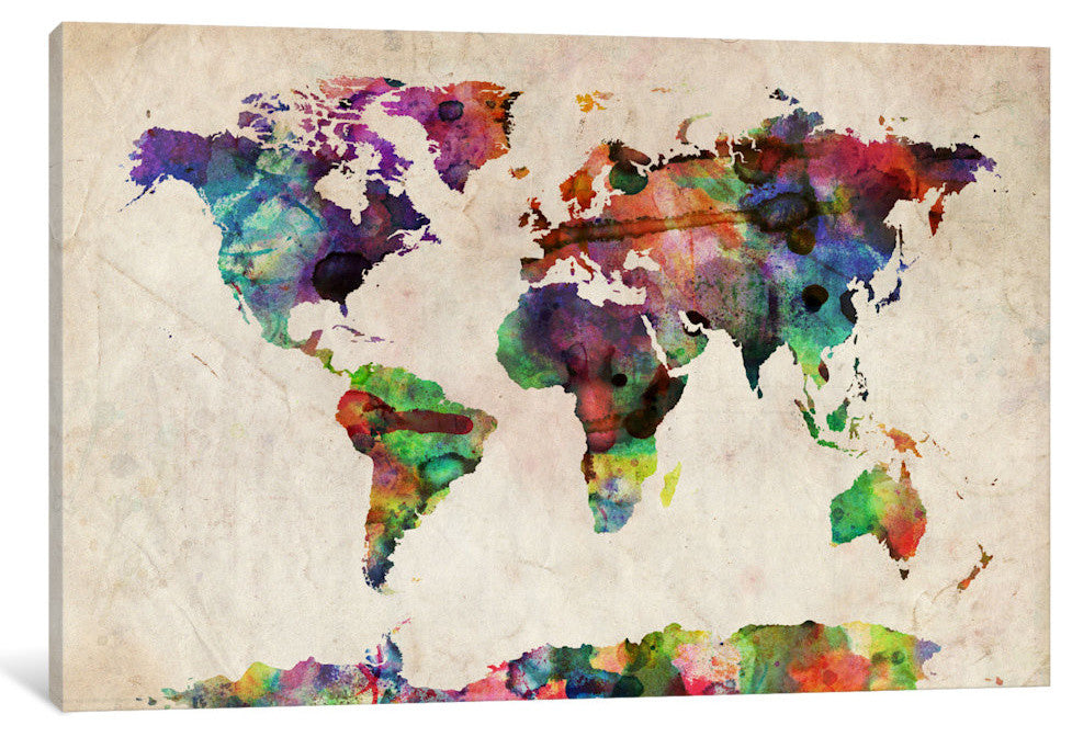 World Map Urba Watercolor II by Michael Tompsett