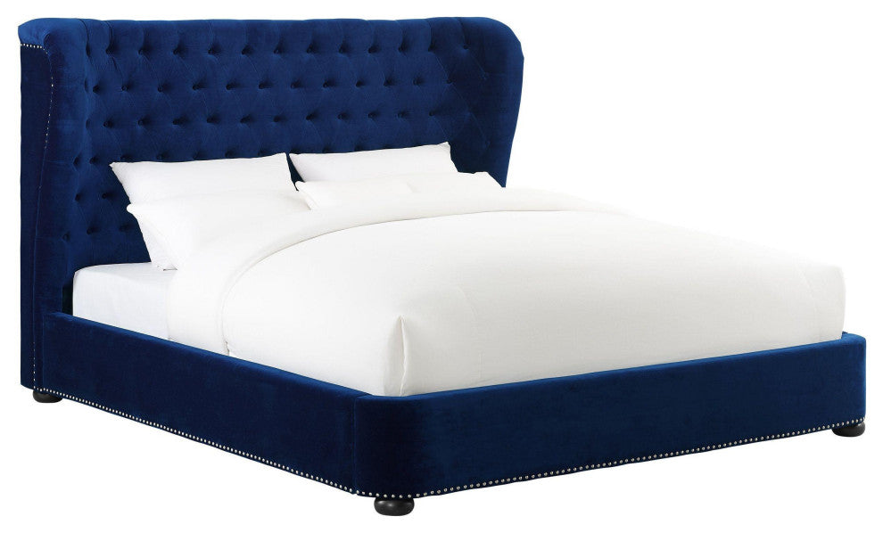 Finley Blue Velvet Bed, King Size