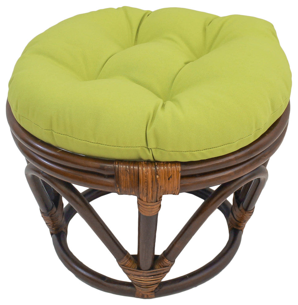 18" Round Solid Twill Tufted Footstool Cushion, Mojito Lime
