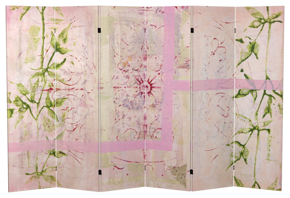 5 1/4' Pink Harmony Canvas Room Divider 6 Panel