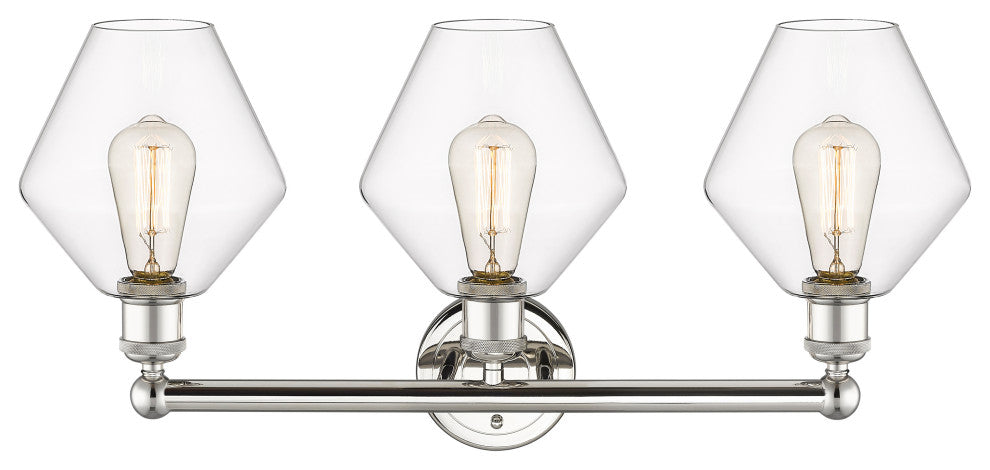 Cindyrella 3-Light 26" Bath Vanity Light, Polished Nickel, Clear Shade
