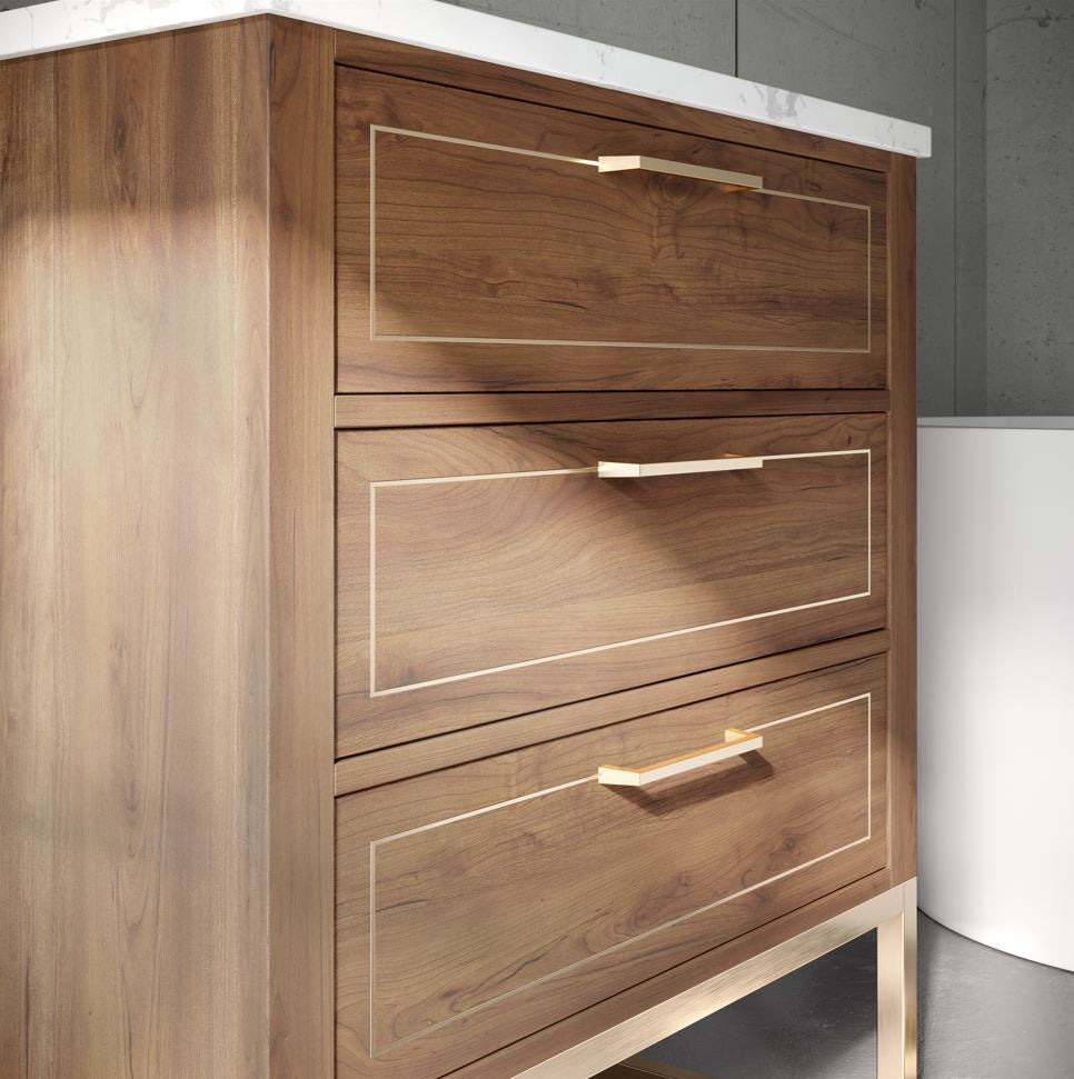 Markham 30" Single Bathroom Vanity Set, Walnut/Satin Brass, Quartz Countertop