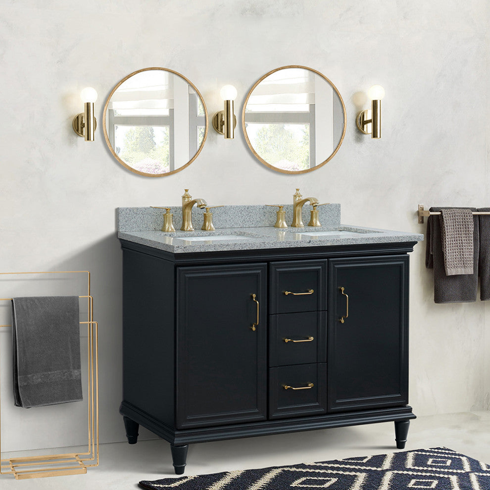 49" Double Vanity, Dark Gray Finish With Gray Granite And Rectangle Sink
