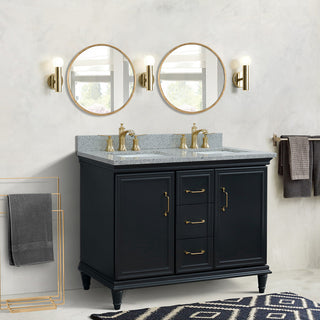49" Double Vanity, Dark Gray Finish With Gray Granite And Rectangle Sink