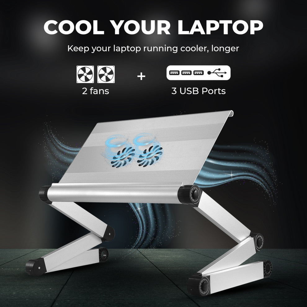 Workez Adjustable Height, Ergonomic Aluminum Laptop Cooling Stand, Silver