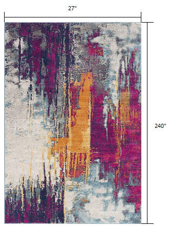 2"x20" Gray and Magenta Abstract Runner Rug