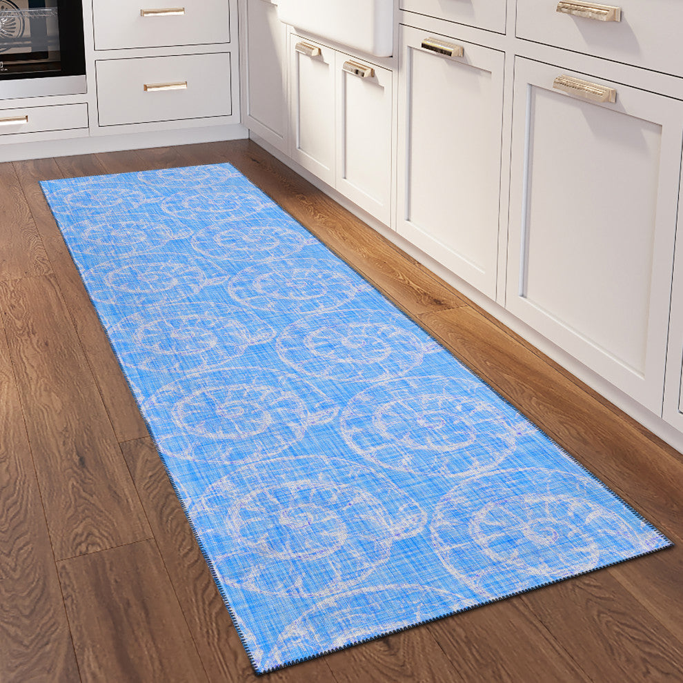 Indoor/Outdoor Seabreeze SZ11 Cobalt Machine Washable 2'3" x 7'6" Runner Rug