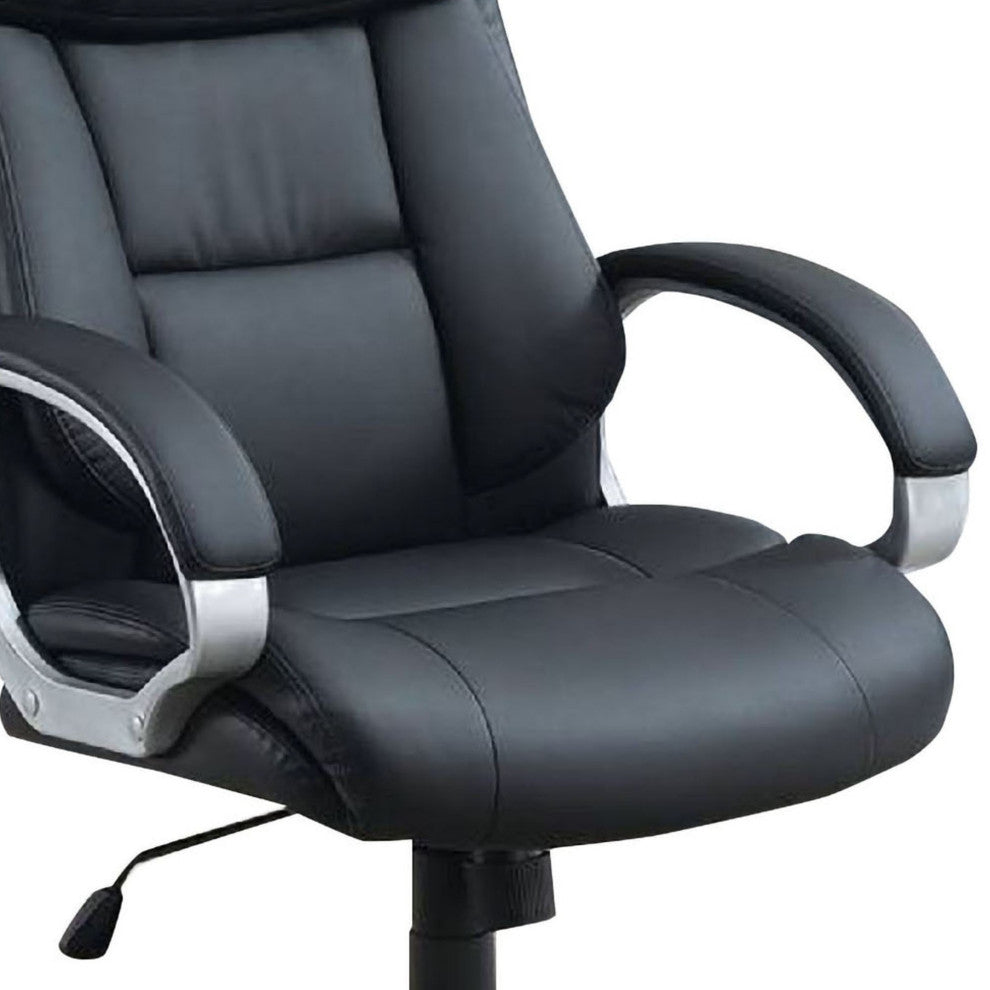 Office Chair with Top Padded Back and Curved Arms, Black
