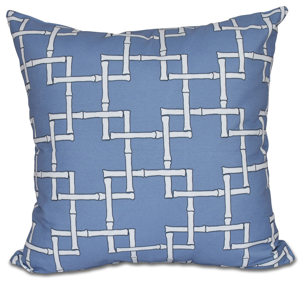 Bamboo 1, Geometric Print Pillow, Blue, 26"x26"