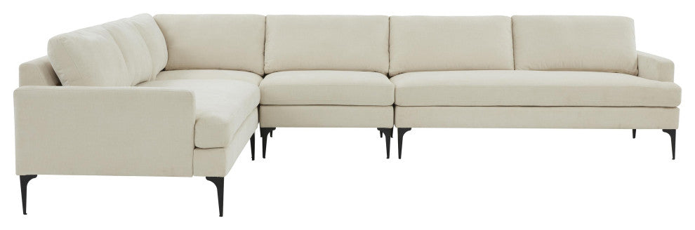 Serena Cream Velvet Large L-Sectional With Black Legs