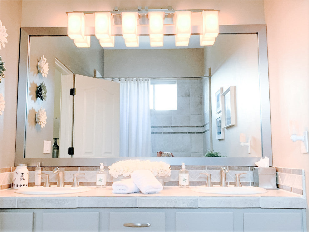 Meade Framed Wall Mirror, Brushed Chrome, 28"x60"