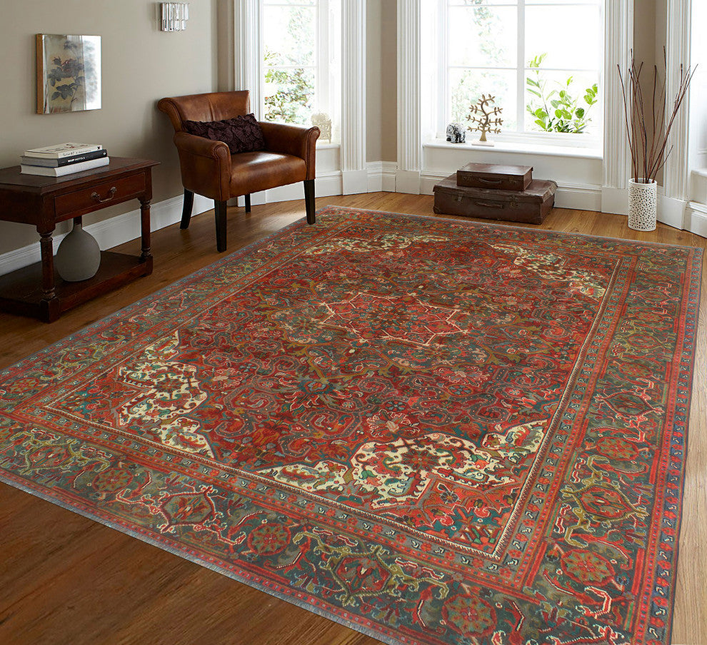 Vintage Heriz Edouard Red/Charcoal Rug, 7'10x10'7
