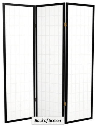 5' Tall Window Pane Shoji Screen, Black, 3 Panels