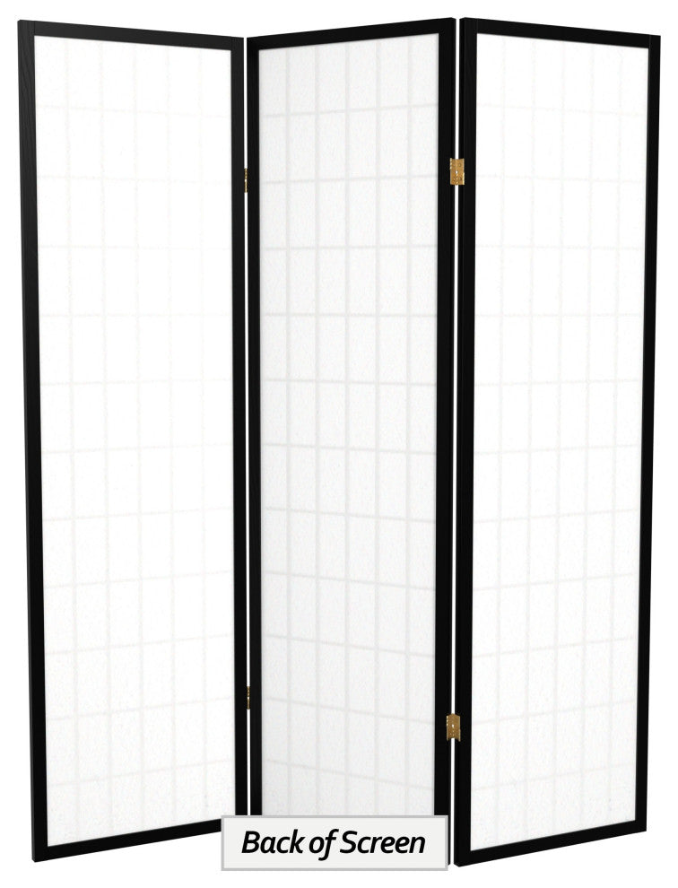 5' Tall Window Pane Shoji Screen, Black, 3 Panels