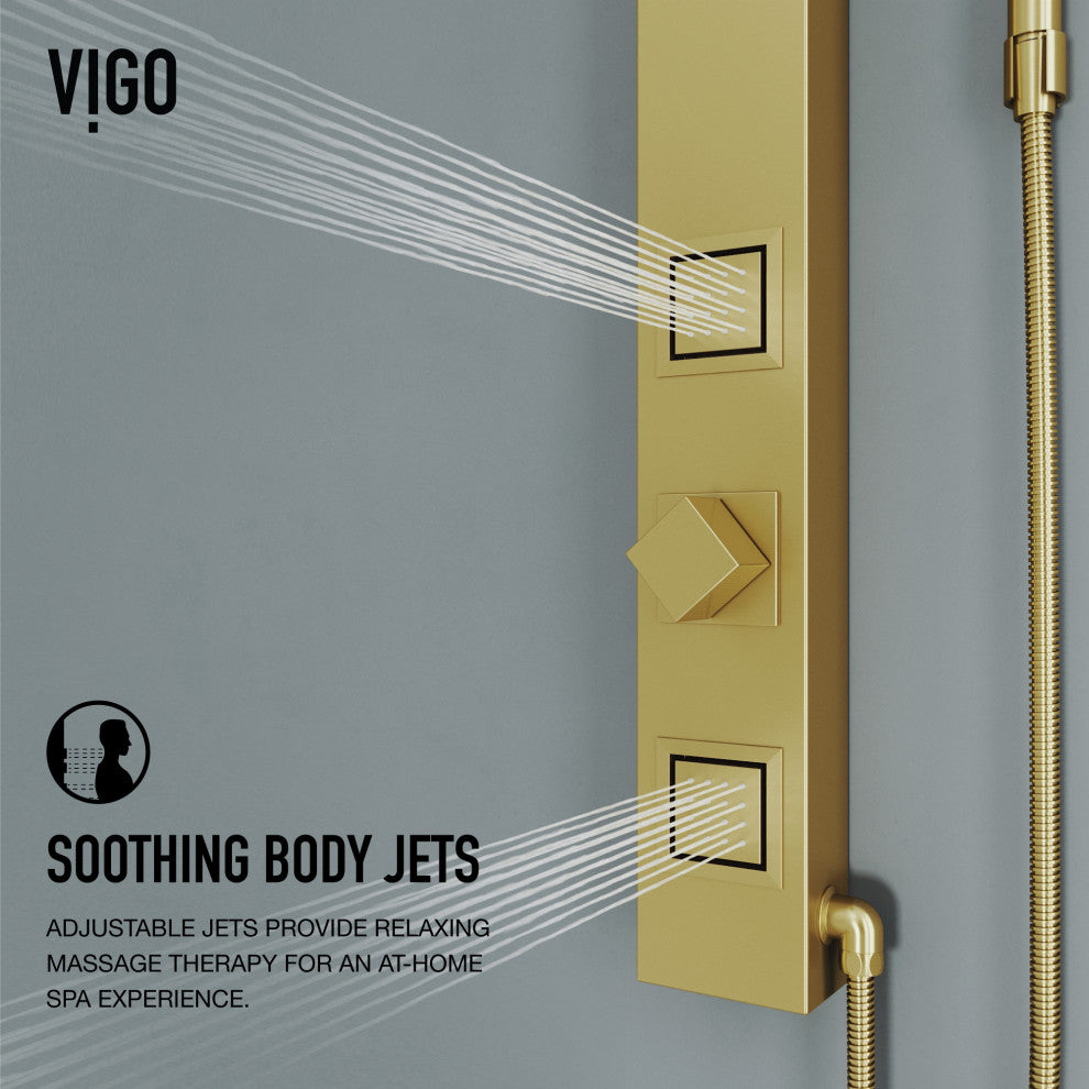 Orchid 39" H x 4" W 2-Jet Retro Shower Panel with Square Shower Head, Matte Brushed Gold