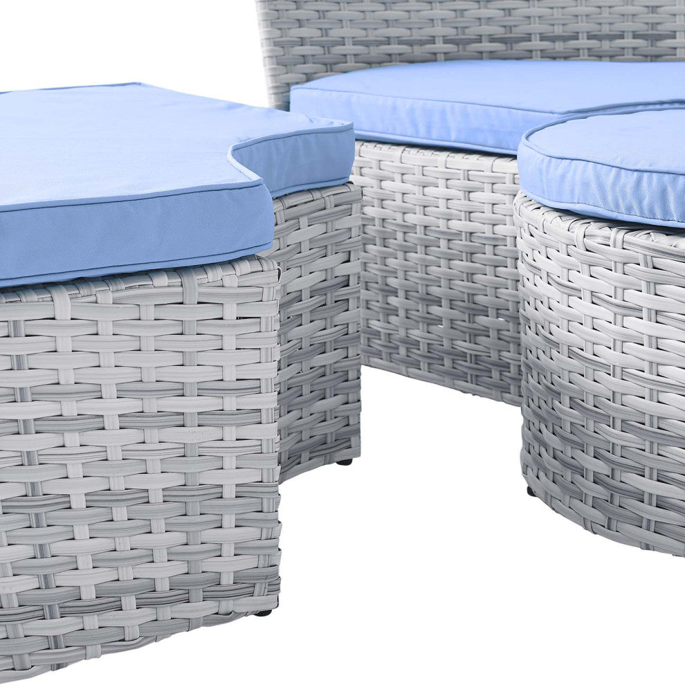 Lounge Daybed Sofa Bed, Gray Blue, Rattan, Wicker, Modern, Outdoor Patio