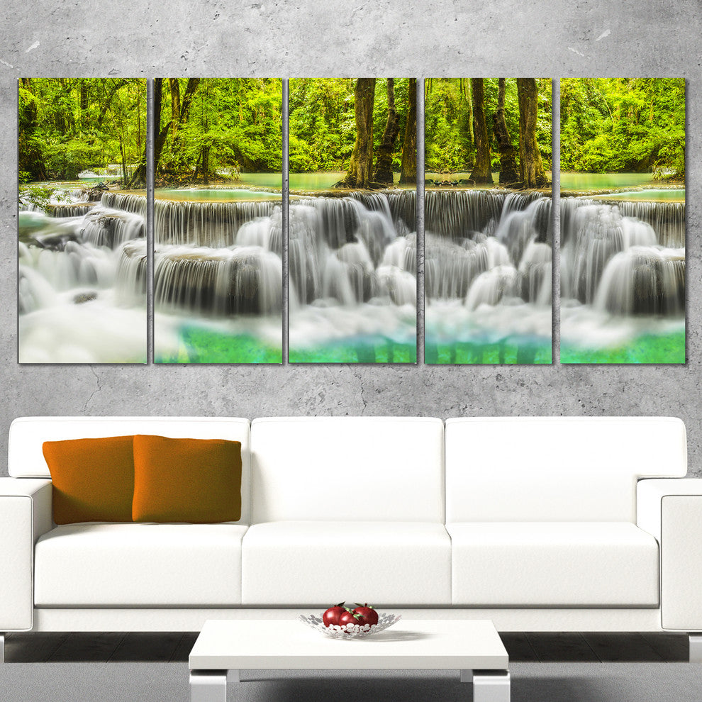 "Erawan Waterfall Kanchanaburi Province" Canvas Print, 5 Panels, 60"x28"