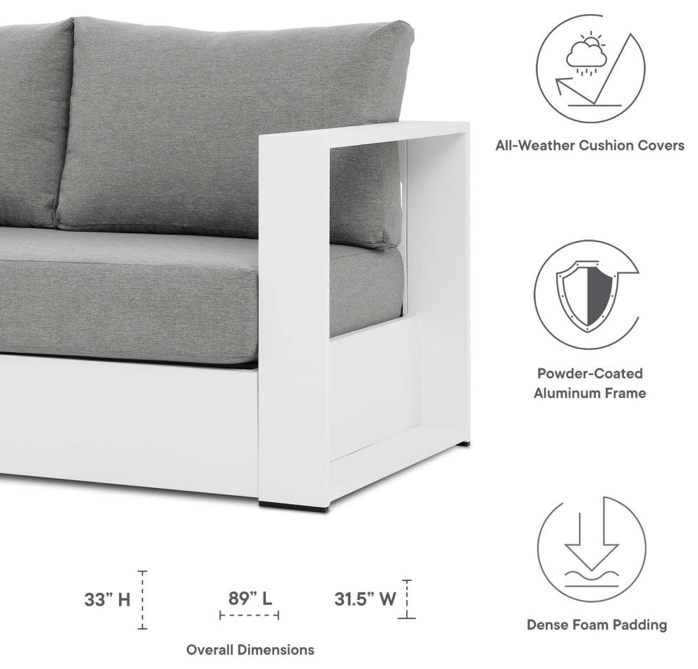 Sectional Sofa Table Set, White Gray, Aluminum, Modern, Outdoor Patio