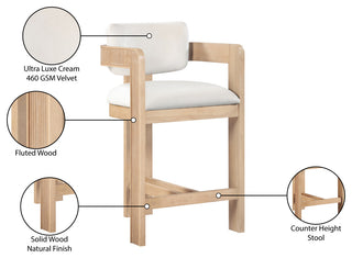 Sacha Upholstered Bar and Counter Stool, Cream, Velvet, Natural