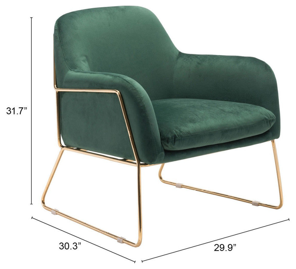 Comfy Square Green Velvet and Gold Accent Arm Chair