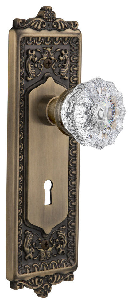 Egg and Dart Plate With Crystal Knob, Antique Brass