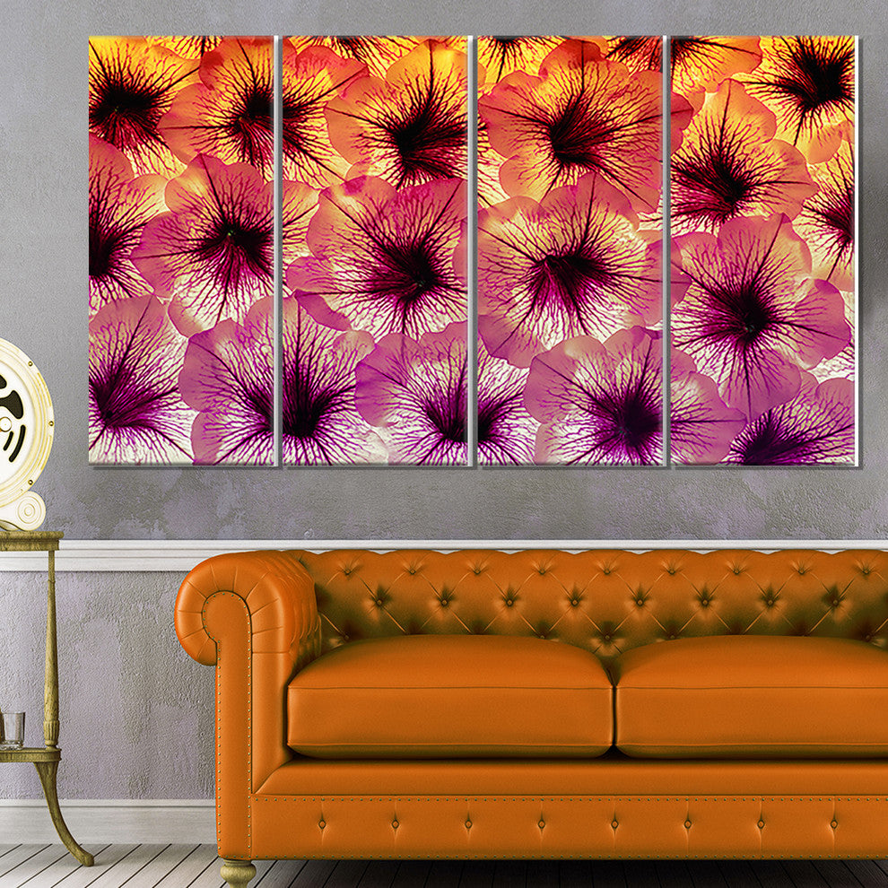 Close Up Purple Flower Design, Floral Canvas Art Print, 48"x28", 4 Panels