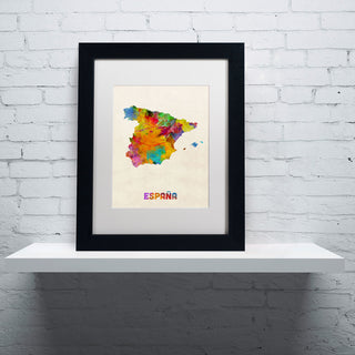 'Spain Watercolor Map' Matted Framed Canvas Art by Michael Tompsett