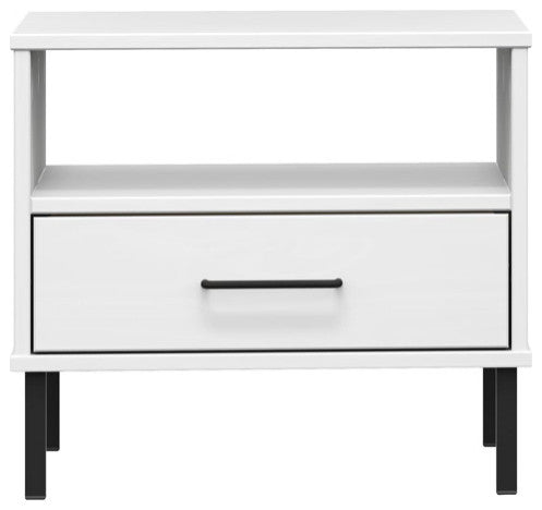 vidaXL Bedside Table Nightstand with Metal Legs White Solid Wood Pine OSLO