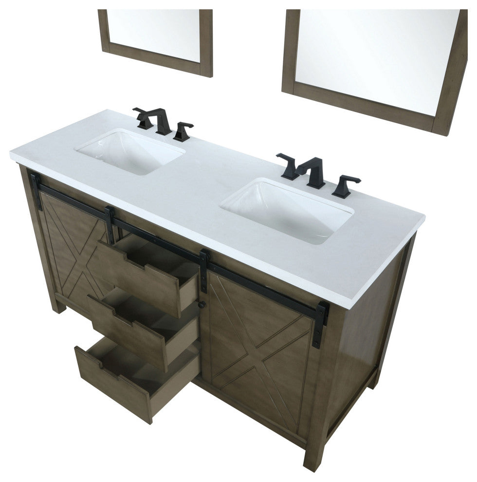 Marsyas Transitional Rustic Brown 60" Double Vanity Set