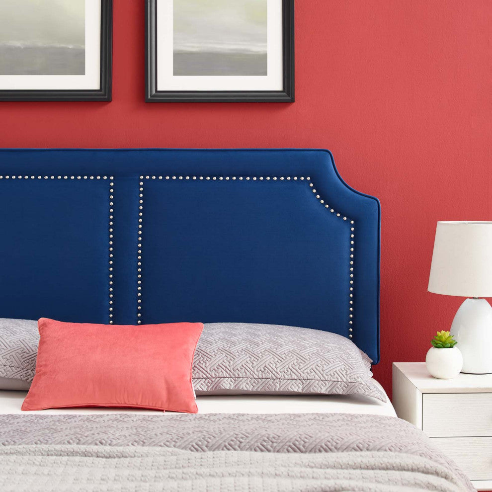 Cynthia Performance Velvet Full/Queen Headboard, Navy