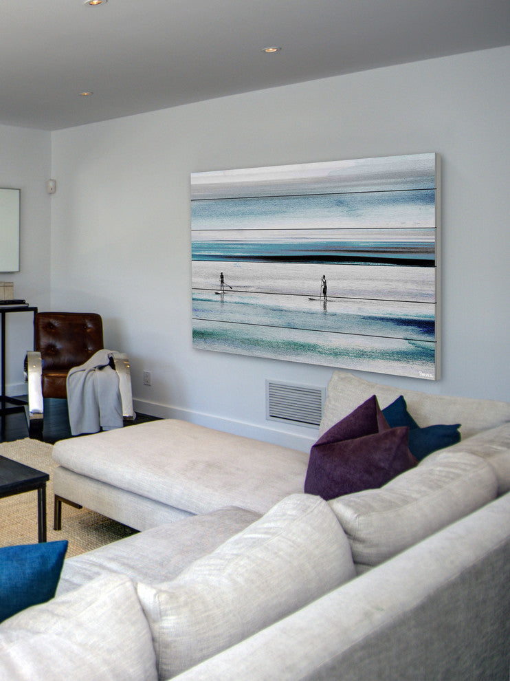 "Beach Paddling" Painting Print on White Wood, 45"x30"