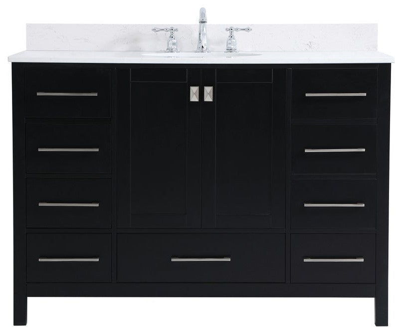 Iris 48" Single Bathroom Vanity, Black With Backsplash