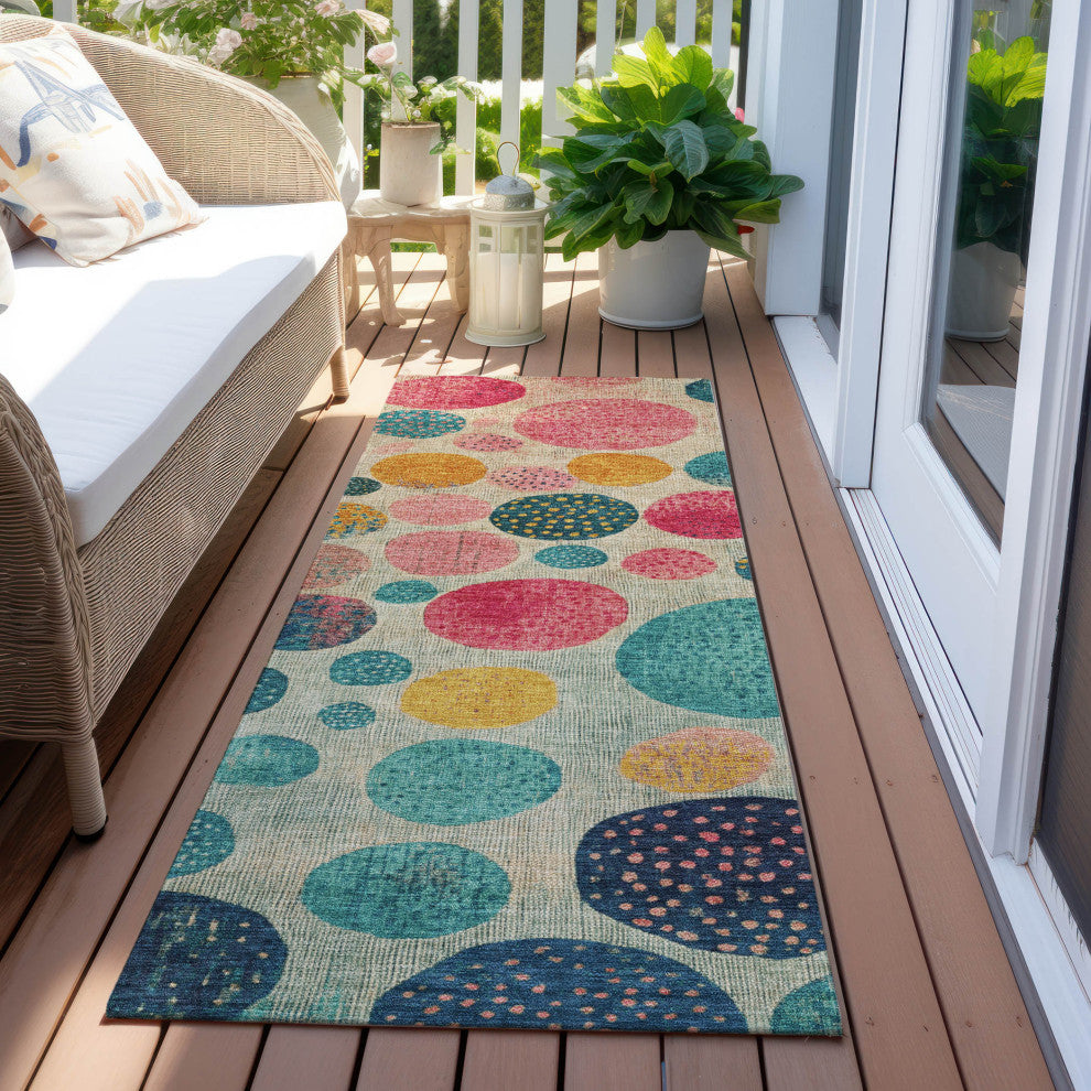 Machine Washable Indoor/Outdoor Chantille ACN1899 Teal 2'3" x 7'6" Runner Rug