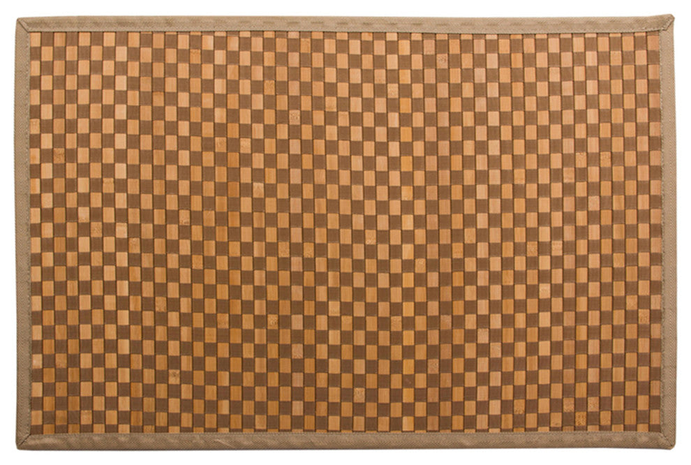Checkered Natural Bamboo Floor Mat, 48x72", Beige