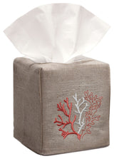 Natural Linen Tissue Box Cover, Coral