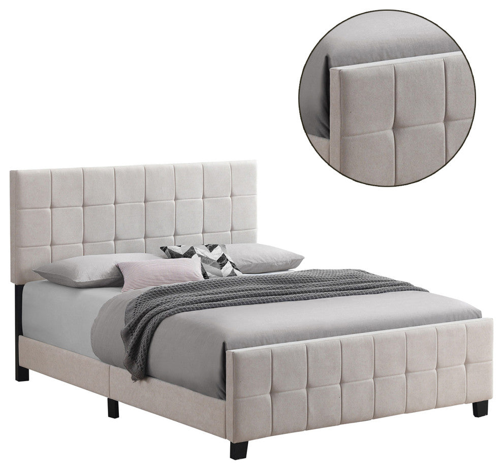 Queen Size Fabric Upholstered Panel Bed, Beige