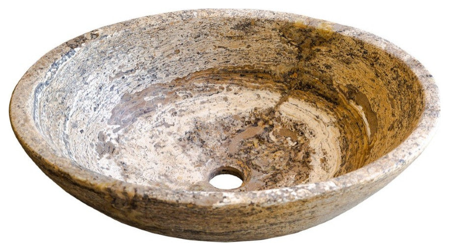 Valencia Travertine Natural Stone Oval Vessel Sink (W)16" (L)21" (H)6"