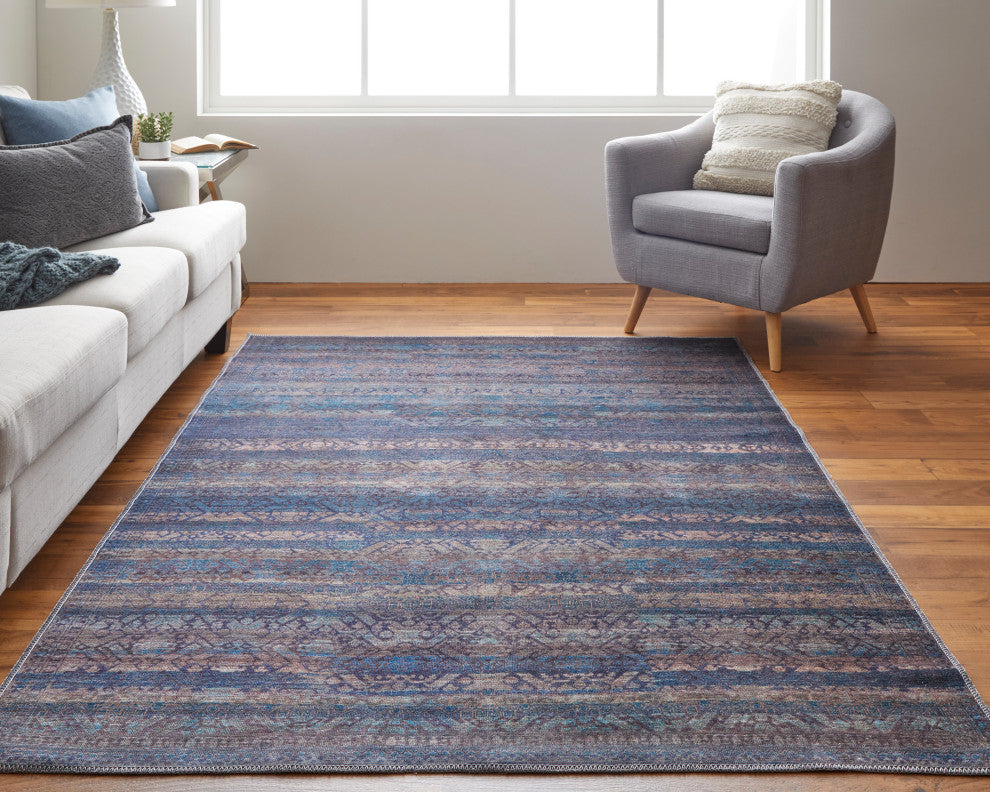 Weave & Wander Welch Oriental Machine Washable Blue/Green Rug, 2'x3'