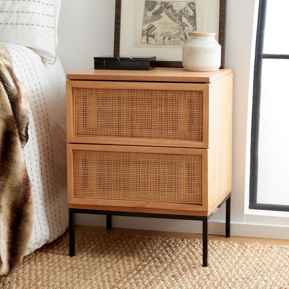 Safavieh Zadie 2 Drawer Rattan Nightstand, Natural/Black