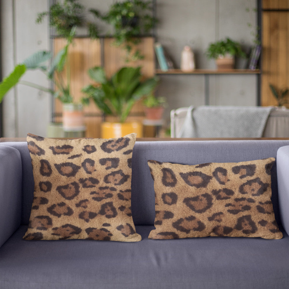 Plutus Brown Jaguar Faux Fur Luxury Throw Pillow, Brown, 16" x 16"