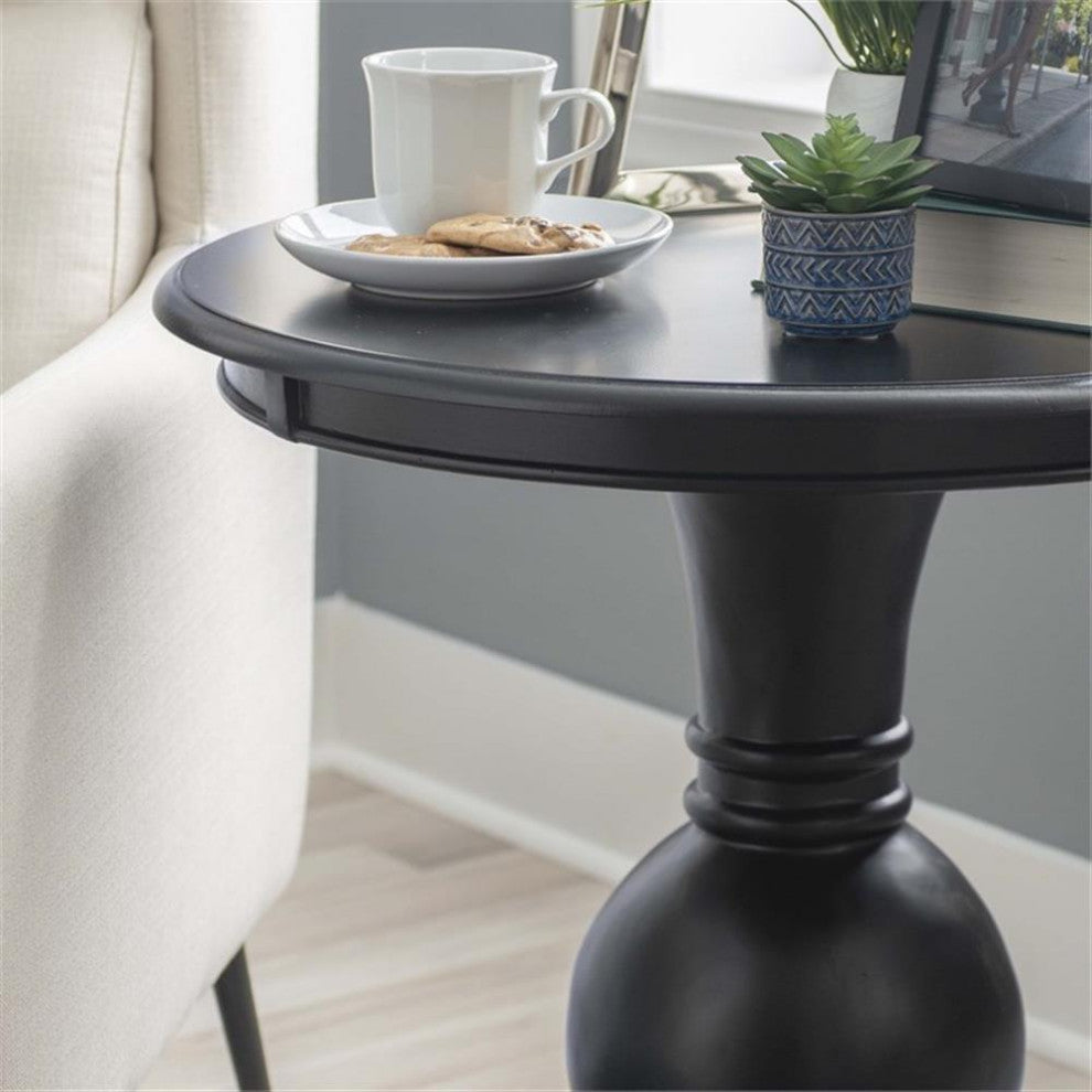 Linon Aspen Round Wood Accent Table Pedestal Base 26.5" High in Jet Black