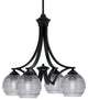 Zilo Downlight, 4 Light, Chandelier, Matte Black Finish, 6" Smoke Ribbed Glass