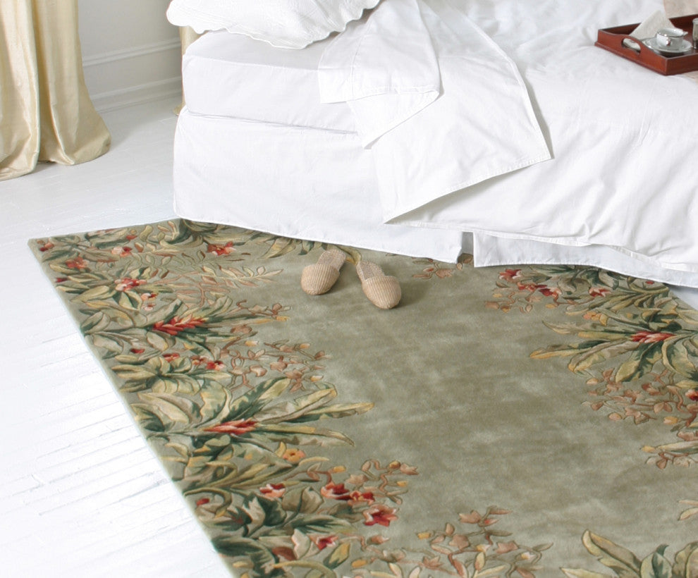HomeRoots 4'x6' Sage Green Hand Tufted Bordered Floral Indoor Area Rug