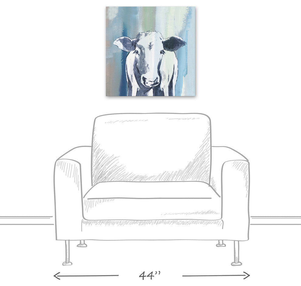 Navy Cow Sketch 20x20 Canvas Wall Art